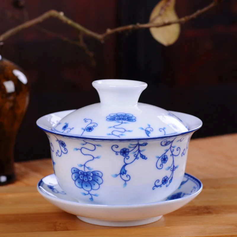 Matcha Bowl Chawan - Putih Porselen Biru dan Putih Keramik