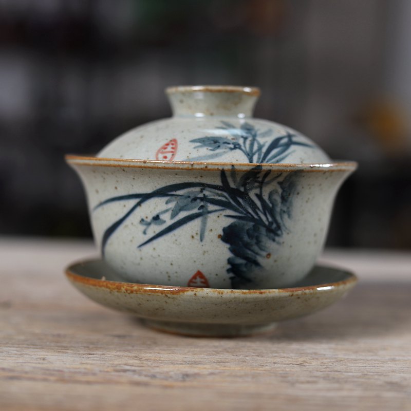 Matcha Bowl Chawan - Lukisan tangan Cina Sancai Gaiwan cangkir